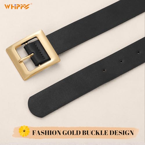WHIPPY Women Fashion Leather Belt for Jeans Pants Dress Ladies Black Belts with Square Gold Buckle3