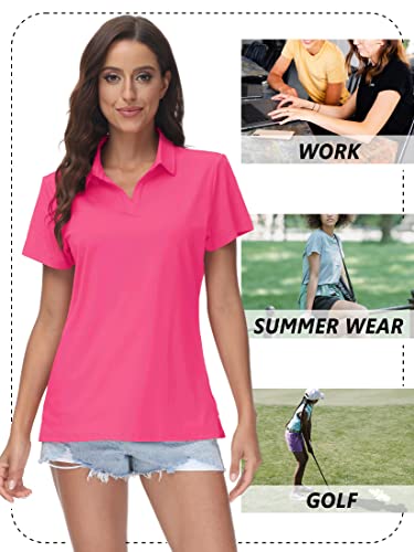 Tacvasen TCST-743-W674-ROSE RED-L V Neck Polo For Women Uv Protection Polos Golf Shirt Upf 50+ Collared Shirts Dry Fit Breathable Tops thumb #6