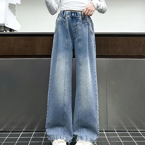 Girls Cute Wide Leg Baggy Jeans Kids High Elastic Waisted Denim Trousers Casual Y2k Trendy Streetwear 5-16 Years Teen2