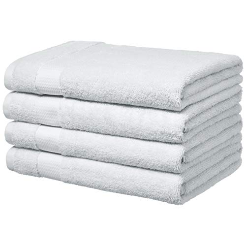 AmazonBasics Everyday Bath Towels, Set of 4, White, 100% Soft Cotton, Durable