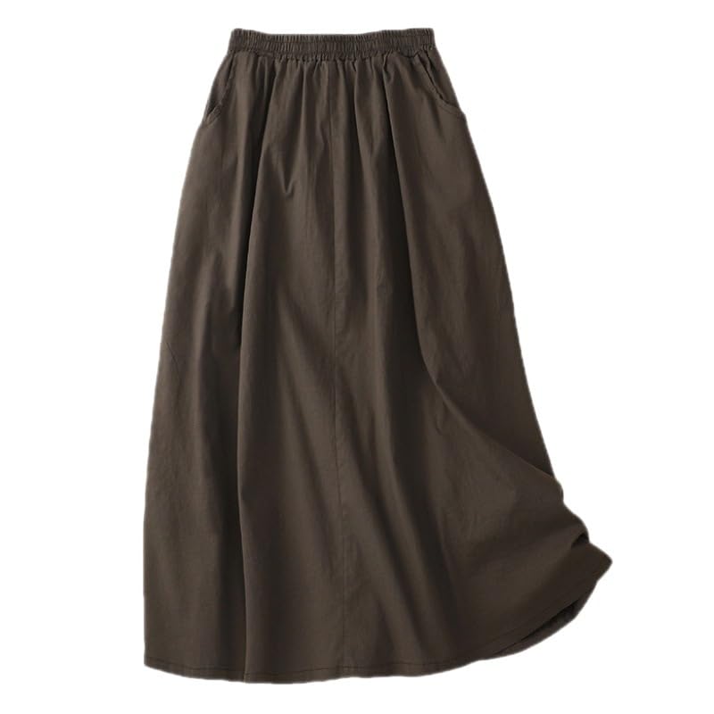 Shanghai Story Women's Casual Cotton Line Skirts with Pockets A Line