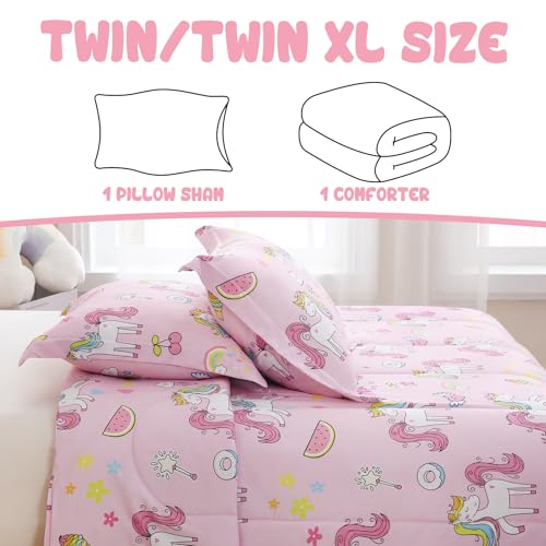 Image of Yibeizi Pink Unicorn Bed Comforter Set for Girls Twin Size Bedding