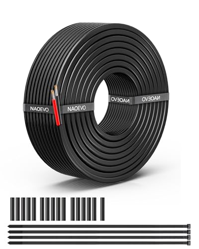 NAOEVO 10 Gauge Wire 2 Conductor Electrical Wire, 10 AWG Stranded PVC Cord, 12V Low Voltage/Tinned Copper/Flexible Cable for Automotive Wiring, Lamp Cord, Marine Cable (200FT)