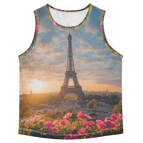 Boys Tank Top Shirts Eiffel Tower Flowers Landscapes Sleeveless T-Shirts Crew Neck for Kids Clothing Children