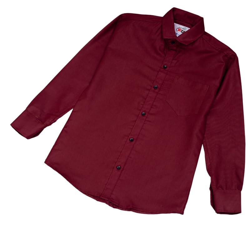 Image of Boy's Kids Regular Fit Solid Pattern Cotton Shirt with Pocket Collared Neck Long Sleeve Button Down Closure Type and Standard Length | Boys Cotton T-Shirts Set | Shirt for Boy