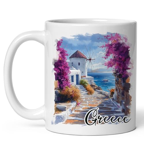 Greece Ceramic Coffee Mug 11oz Europe Destination – Tea Coffee Mug with Comfortable Grip – Unique Travel Gift Cup for Office or Home – Vibrant Long-Lasting Print ID44991