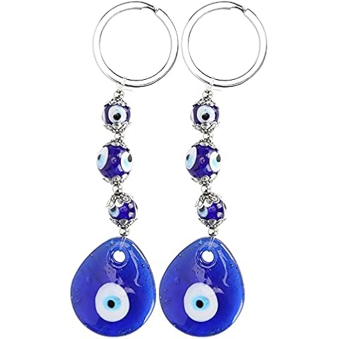 Fydun 2Pcs Evil Eyes Keychain Lucky Eye Key Ring Blue Turkish Amulet Pendant Beads Keyring Jewelry Craft Decoration Cover