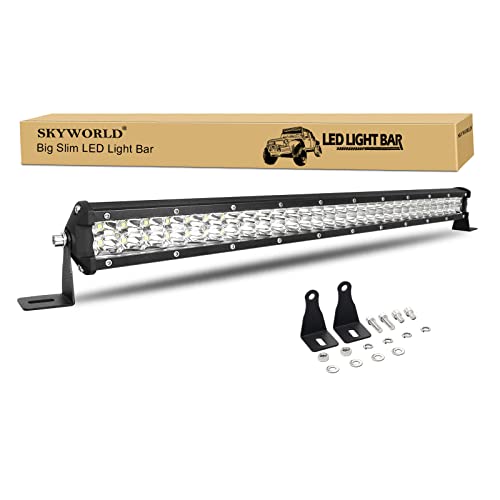 SKYWORLD 24 Inch Slim Light Bar 180W Spot Beam LED Driving Lights Dual Row Work Light Fog Lamp Waterproof for 4x4 SUV ATV Truck Car Boat 6000K White