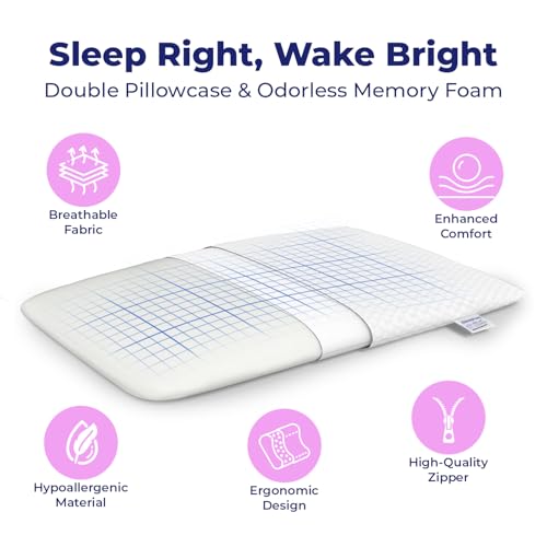 Image of RELAX COMPANY Ultra Slim Memory Foam Pillow | Thin Cervical Pillow for Neck Pain Relief and Support | Ultra Thin Orthopedic Pillow for Sleeping, Pack of 1 (White)