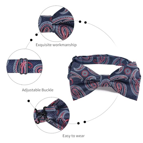 Image of Alizeal Mens 4pcs Vintage Paisley Bow Tie Set | Pre-tied Pocket Square Cufflinks Boutonniere for Wedding Everyday Use