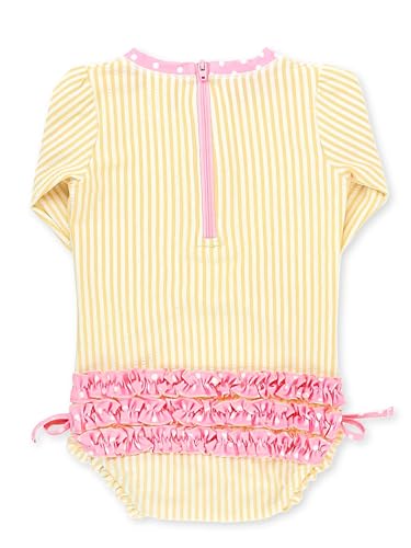 Image of RuffleButts Baby-Girls Seersucker Long Sleeve Rash Guard - One Piece Swimsuit UPF 50+ Toddler