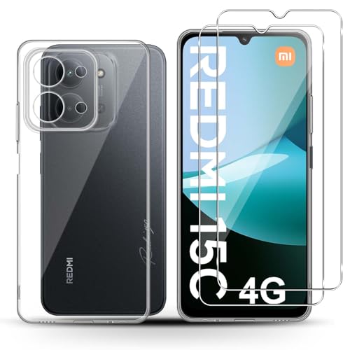 Holilo Silicona Funda + 2 Piezas Protector de Pantalla para Xiaomi Redmi 15C 4G/5G/POCO C85, 9H Dureza HD Cristal Templado Slim Carcasa Suave Gel Rasguño y Resistente Teléfono Móvil Cover