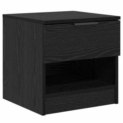 Table de chevet noire aspect chêne à 2 tiroirs et étagères pour chambre