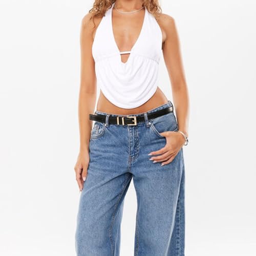 Aopwsrlyi Women Sexy Cowl Neck Halter Top Sleeveless Backless Deep V Neck Tie Back Draped Tops for Party Club2