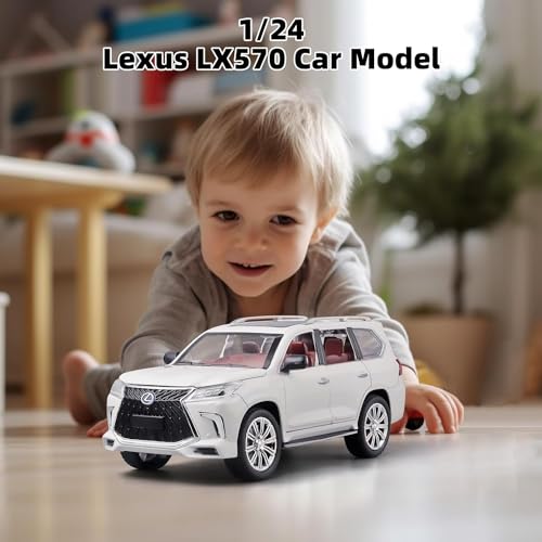 Image of Toy Cars Lexus 570 Boys Big Off-Road SUV Model Car，1 /24 Diecast Metal Car Toys ，with Lights Sound and Pull Back Toy Car，Toy Cars for Boys Age 4-7 (White)