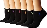 LAUREN Ralph Lauren Womens 6-Pack Flat Knit Ultra Low Cut Socks Black Assorted 9-11 (US Women's size 4-10.5)
