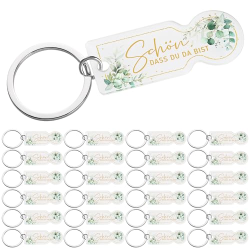 24pcs Einkaufwagenlöser Schlüsselanhänger Acryl Einkaufswagenchip Schön dass du da bist Gastgeschenke Hochzeit Kommunion Taufe Abziehbar Einkaufswagen Öffner Eukalyptus Dankeschön Geschenk Gäste