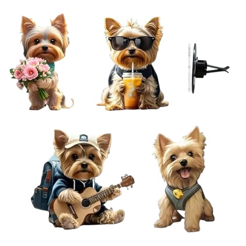Car Vent Air Freshener - 2D Acrylic Dog Shape Solid Scent | 4 Pieces Cute Dog Shape Car Fragrance | For Workplace Kitchen Interior Home Truck Automotive Trailer, Long-Lasting Odor Eliminator, Fun