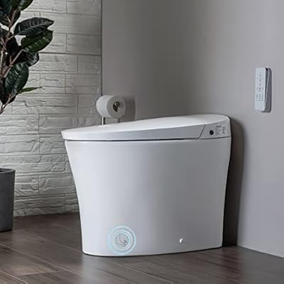 WOODBRIDGE B0970S Smart Bidet Tankless Toilet Elongated One Piece Chair Height, Auto Flush, Foot Sensor Operation, Heated Seat with Integrated Multi Function Remote Control in White