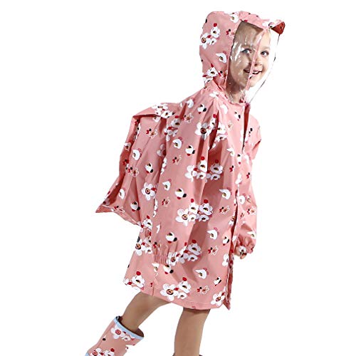 Preisvergleich Produktbild Mxssi Kids Lightweight Outdoor Kapuzen-Regenmantel Schultasche Cover Regenbekleidung Junge Mädchen wasserdichte Regenjacke Rosa XL