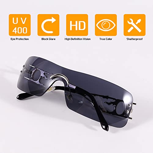 Image of SENMARIES Rimless Y2k Sunglasses For Women Men Rectangle Vintage glasses Fashion Flame Metal Sunglass Frameless Retro Eyewear