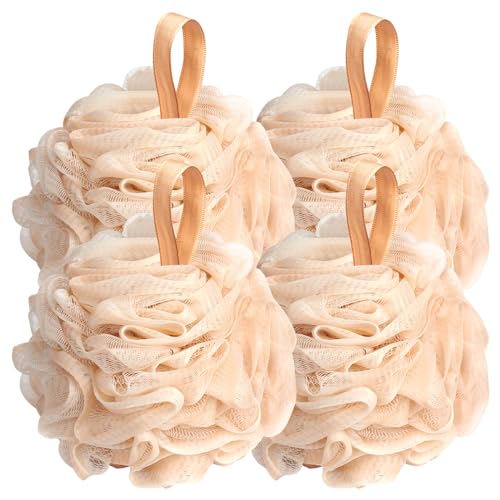 Fishent Loofah Bath Sponge Shower Loofahs, 4 Pack 50g Soft Loofa Exfoliating Body Scrubber Mesh Shower Puff Pouf Ball Luffa for Men and Women(50g/pcs)