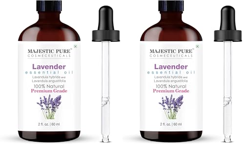 Image of Majestic Pure Essential Oil with Glass Dropper - 100% Pure and Natural - Essential Oils for Diffuser, Aromatherapy, Soap and Candle Making, Lavender Essential Oil, Lavender Oil, 2 Fl Oz (Pack of 2)