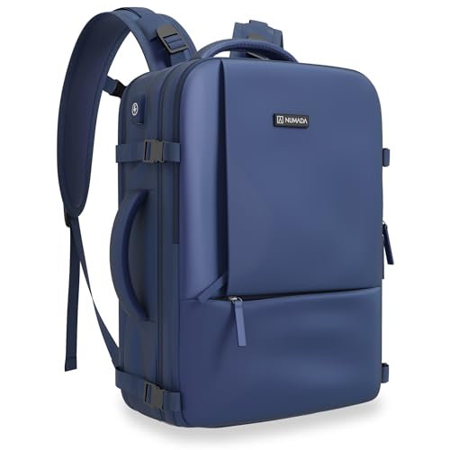 NUMADA-Mochila Viaje Cabina Avión 40x20x25cm (20L) con Varios Bolsillos y Compartimento para Portátil 15'. Mochila Ryanair con Asas Acolchadas, Cintas de Apriete, Zapatero y Zona para Líquidos|Azul