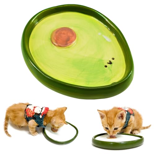 Weaning Feeding Bowl for Kittens & Puppies, Flat Ceramic Dish, Kitten & Puppy Transition Feeding