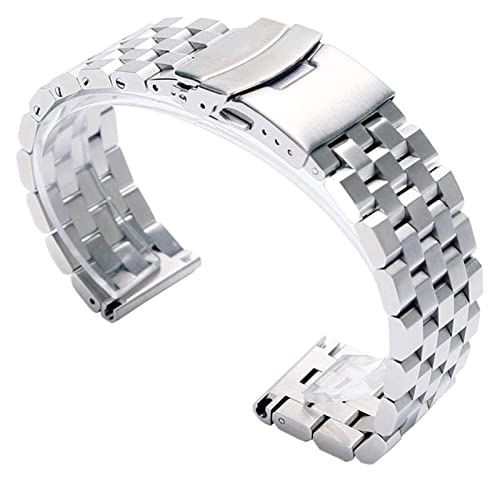 Bracelet acier inoxydable 22mm de luxe argent avec fermoir de sécurité pour montre homme