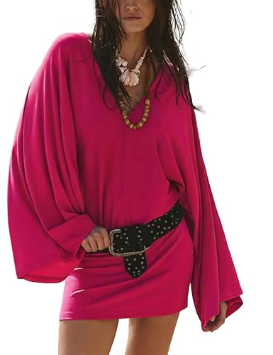 Image of MAKABO Women's Summer V Neck Mini Dresses Batwing Sleeve Y2k Sexy Casual Date Night Outfit