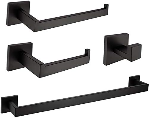 Nolimas Rustproof 4-Piece Black Bathroom Hardware Set Including Towel Bar Toilet Paper Holder Towel Holder…