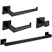 Nolimas Rustproof 4-Piece Black Bathroom Hardware Accessory Set Including Towel Bar Toilet Paper Holder Towel Holder Robe Hook SUS 304 Stainless Steel Wall Mount Contemporary Square Style, Matte Black