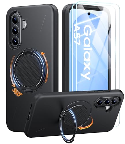 JAME for Samsung Galaxy A57 5G Case with Ring Holder Stand Kickstand, Dual Layer Shockproof Protective Cover with 2 Screen Protector, Magnetic Accessory Friendly Samsung Galaxy A57 Phone Case, Black