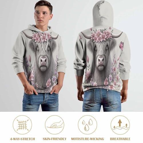 Pullover Imprimé 3D Motif Vache Sweat à Capuche Confortable Anti-Pilling