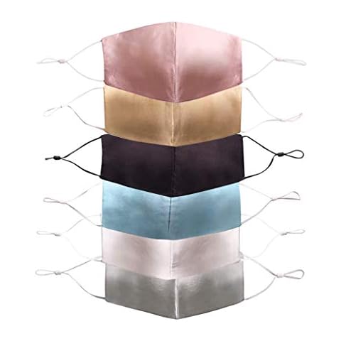 WYBXZ 6Pcs Ultrathin Silk Face_mask for Adults Washable Reusable Face_mask Soft Adjustable Breathable Face_CoveringsDouble-deck Protection Face_Shield with Filter Bag (With Nose Strip) Cover