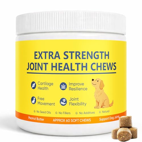 Dotkara Extra Strength Joint Health Chews Dog Hip and Joint Supplement Contains MSM & Collagen Peptides Promotes Joint Lubrication Comprehensive Joint Care 60 Chews (1)