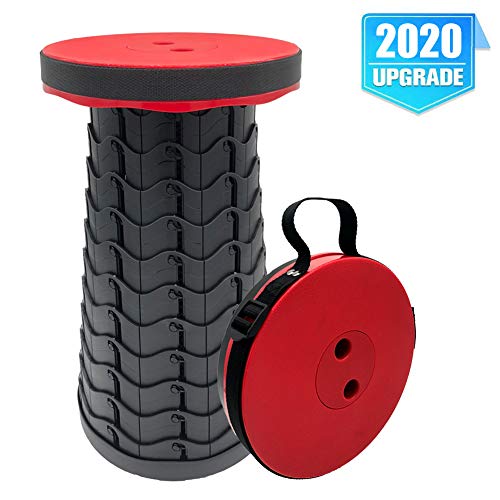 FIEMACH Taburete Telescópico Portátil, Taburete Plegable Cámping para Acampar, Pesca, Cámping, Excursión, Jardín, Montañismo, Carga Máxima 397lb (Rojo)