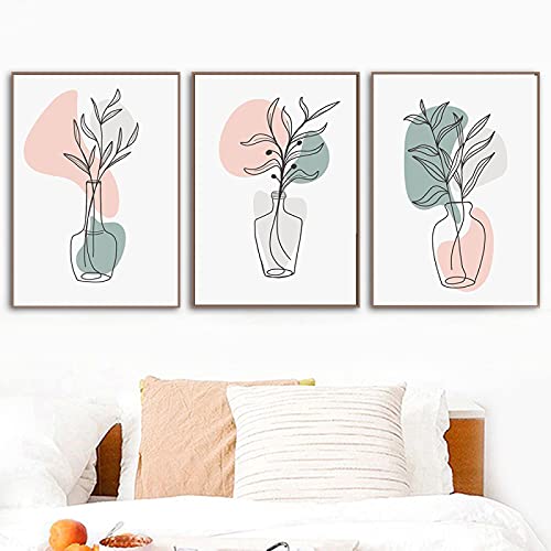 Toile peinture plantes nordiques haut de gamme - Triptyque abstrait 50x70cm pour mur de salon