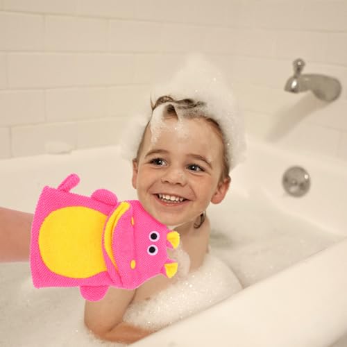 Image of Kids Bath Gloves 5 Pcs Cartoon Animal Shape Bath Mitts Soft Exfoliating Wash Mitts for Children Gentle Skin Cleaning Travel and Daily Use