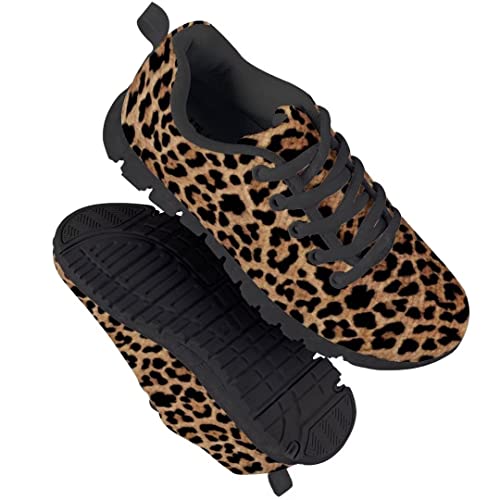 Dellukee Running Shoes for Girls Boys Black Bottom Kids Breathable Athletic Tennis Walking Leopard Sneakers4