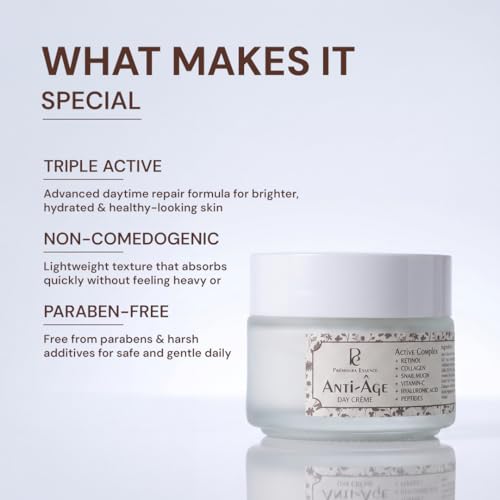 Image of Premoura Anti Aging Day Cream with Retinol 0.2% and Hyaluronic Acid 100g | Strengthens Skin Barrier, Boosts Hydration | Vitamin C Cream For Women and Men |Collagen, and Peptides