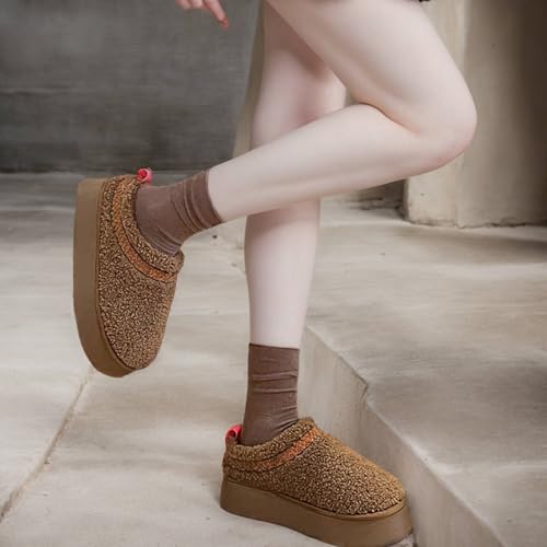 Image of NATRAKI Women's Platform Slippers Mini Boots Braid with Plush Fleece Lining Fuzzy Slippers for Women Slip on Clogs