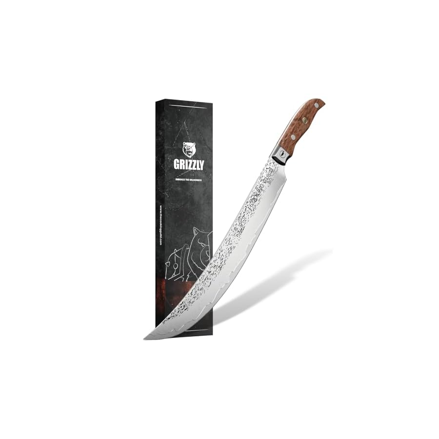 The-Cooking-Guild-Slicer-Knife-12-Inches-Grizzly-Series-San-Mai-Steel-Japanese-Slicing-Knife-with-Hammered-Finish-Rosewood-Handle-Meat-Slicer-Rust-Resistant The Cooking Guild Slicer Knife - 12 Inches - Grizzly Series - San Mai Steel Japanese Slicing Knife with Hammered Finish - Rosewood Handle Meat Slicer - Rust-Resistant