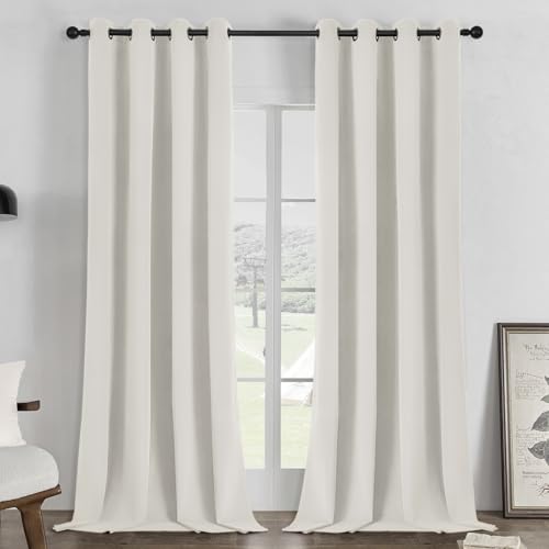 Image of Joydeco White 100% Blackout Curtains 90 Inch 2 Panels, Luxury Thermal White Velvet Curtains for Bedroom Living Room, Soundproof Blackout Window Drapes, Grommet Top (52W x 90L)