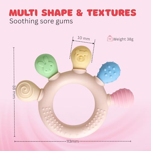 Image of Tekme Silicone Ring Teether for Babies 3-12 Months | Made in India Baby Teething Toys | BPA Free Food Grade Silicone Teether | Sensory Chew Toy with Multiple Textures & Easy Grip Design (Pack of 1)