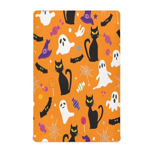 JUMBEAR Sábanas bajeras ajustables para cesta de Halloween, diseño de gato negro y fantasmas, sábanas bajeras para cochecito de recién nacido, acogedoras y transpirables para cuna de bebé para niños y