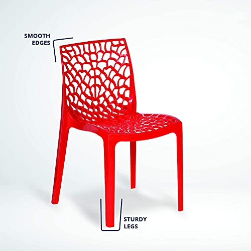 Image of Binani Web Designer Plastic Chair for Home, Office and Restaurant and Cafe|Armless Chair for Dining Room| Heavy Duty Outdoor Plastic Chair | Designer Balcony Chair (4, Red)