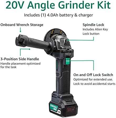 Amazon Brand Denali by SKIL 18 V (20 V Max) Angle Grinder Kit, Includes 4.0 Ah Lithium Battery and Charger