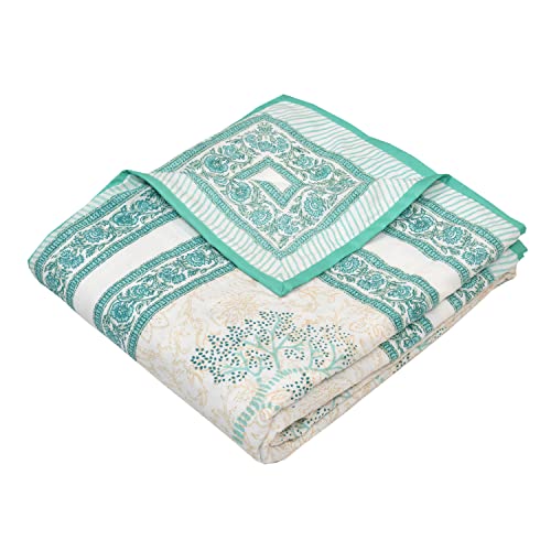 Image of BLOCKS OF INDIA 100% Cotton Dohar King Size Reversible Hand Block Printed Malmal Summer Dohar /Blanket (Color 6)